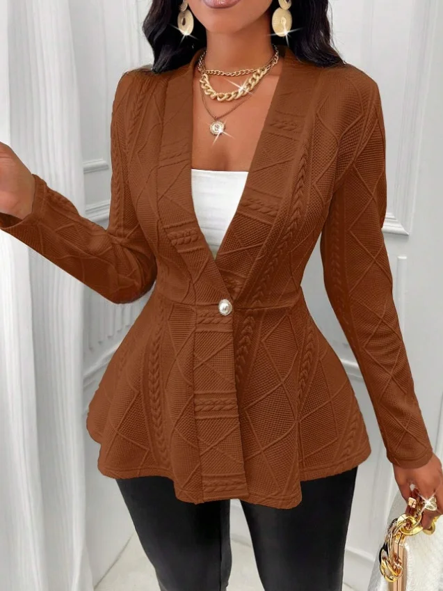 Women Spring/Fall Outerwear Vintage Jacquard Geometric Long Sleeve Half Open Collar Jacket