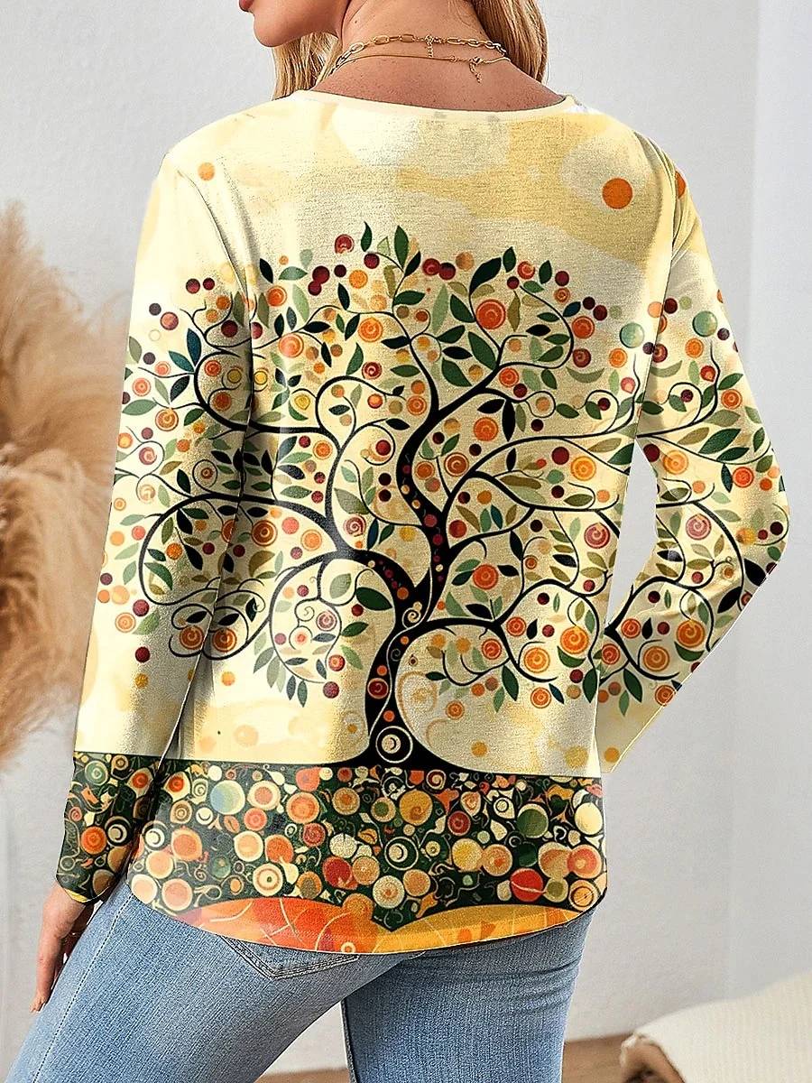 Vintage Tree V Neck Long Sleeve T-shirt