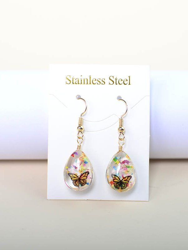 Butterfly Time Gem Dried Flower Gypsophila Lace Flower Pastoral Style Glass Earrings