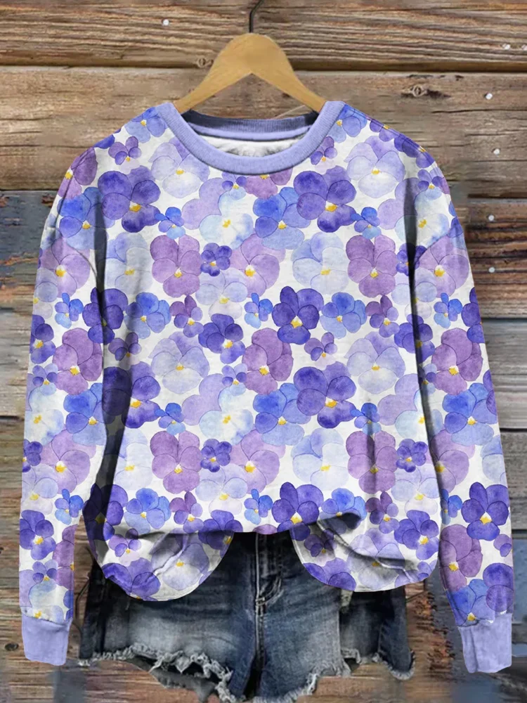 Casual Crew Neck Floral Sweatshirt