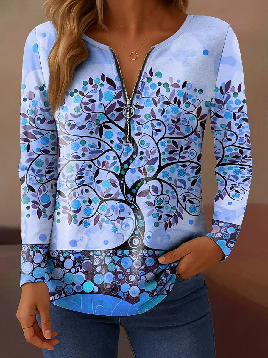 Vintage Tree V Neck Long Sleeve T-shirt