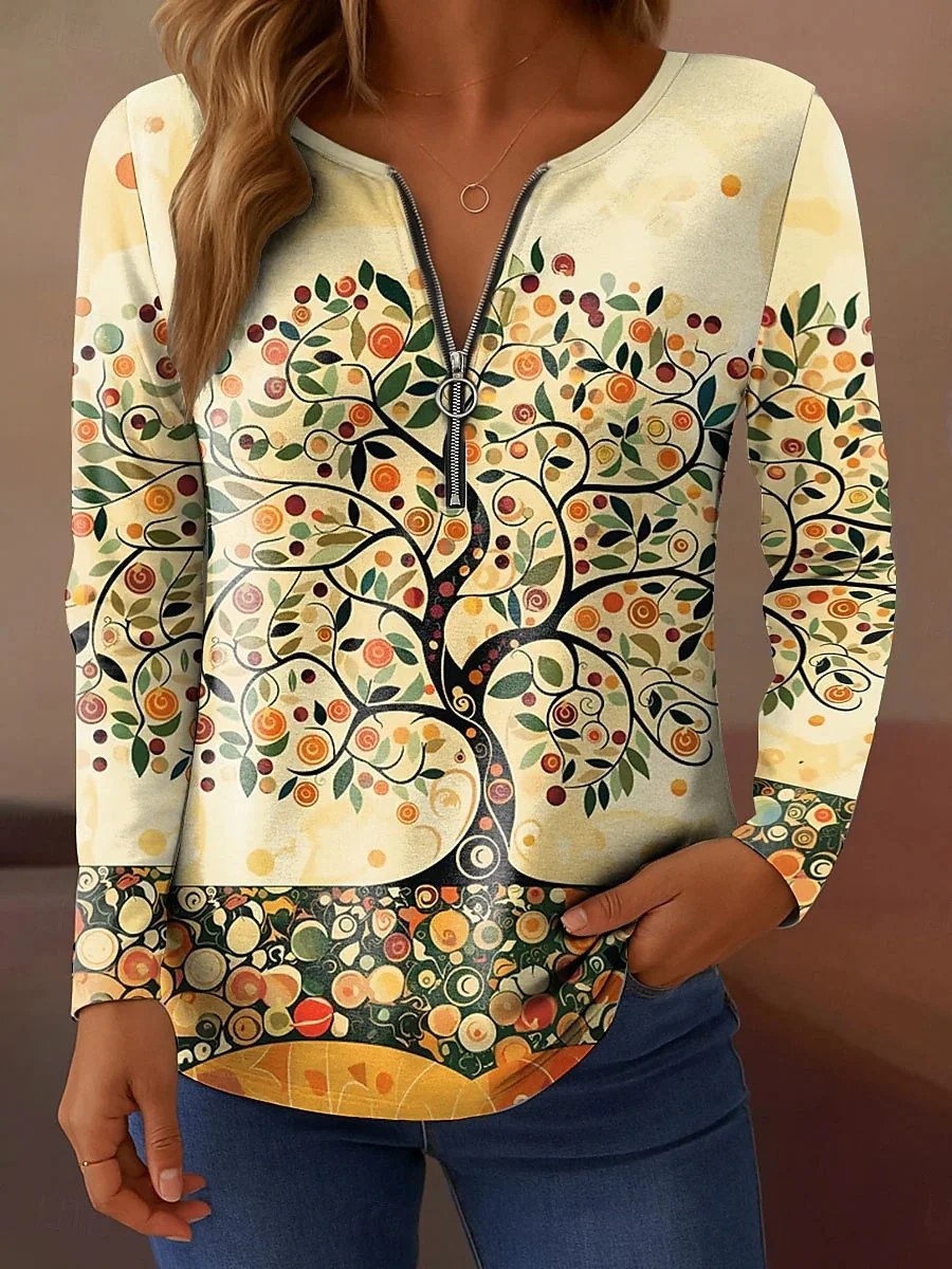 Vintage Tree V Neck Long Sleeve T-shirt