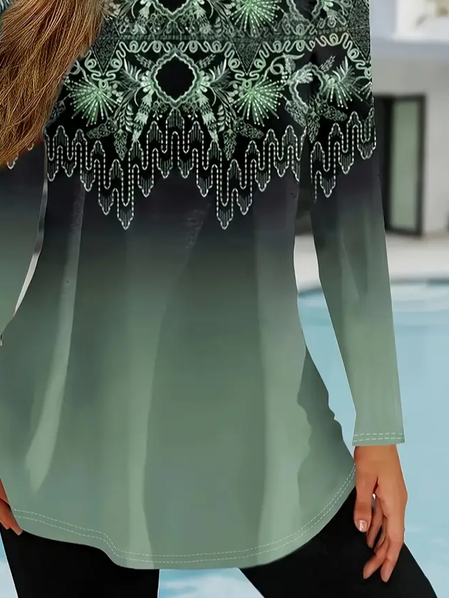 Casual Ethnic Crew Neck Long Sleeve T-shirt