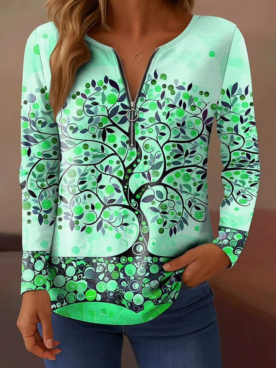 Vintage Tree V Neck Long Sleeve T-shirt