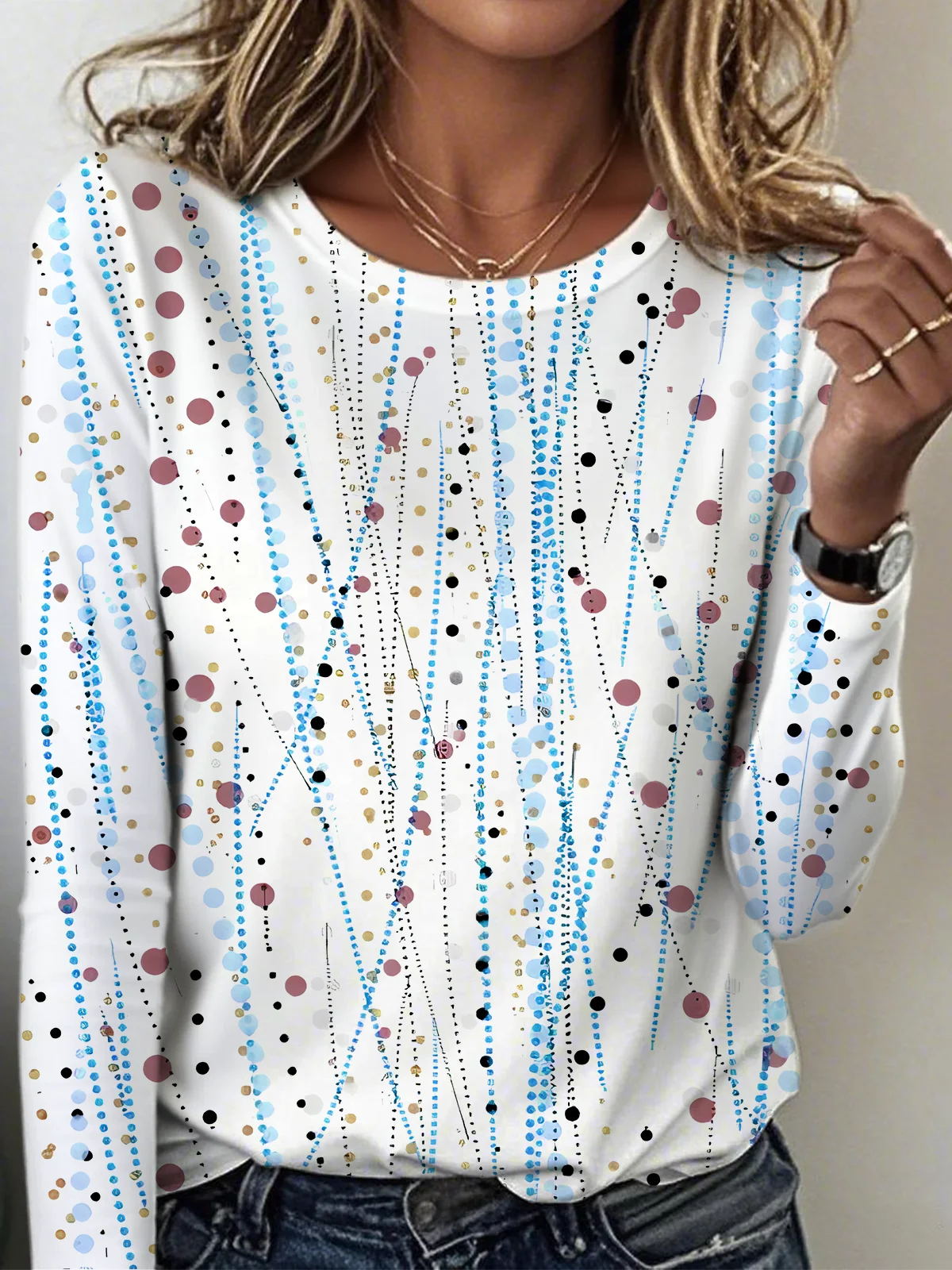 Vintage Striped Crew Neck Long Sleeve T-shirt