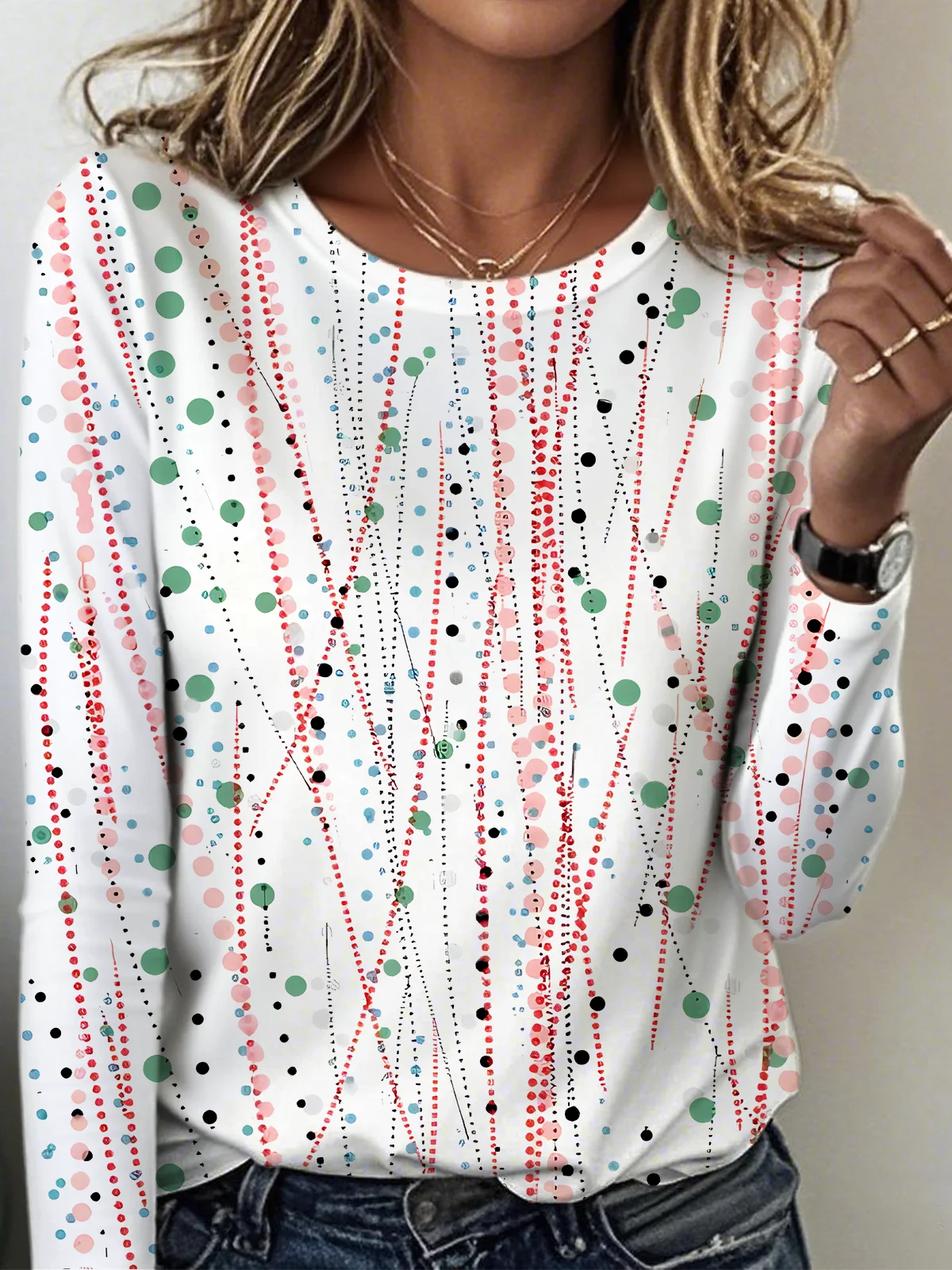 Vintage Striped Crew Neck Long Sleeve T-shirt