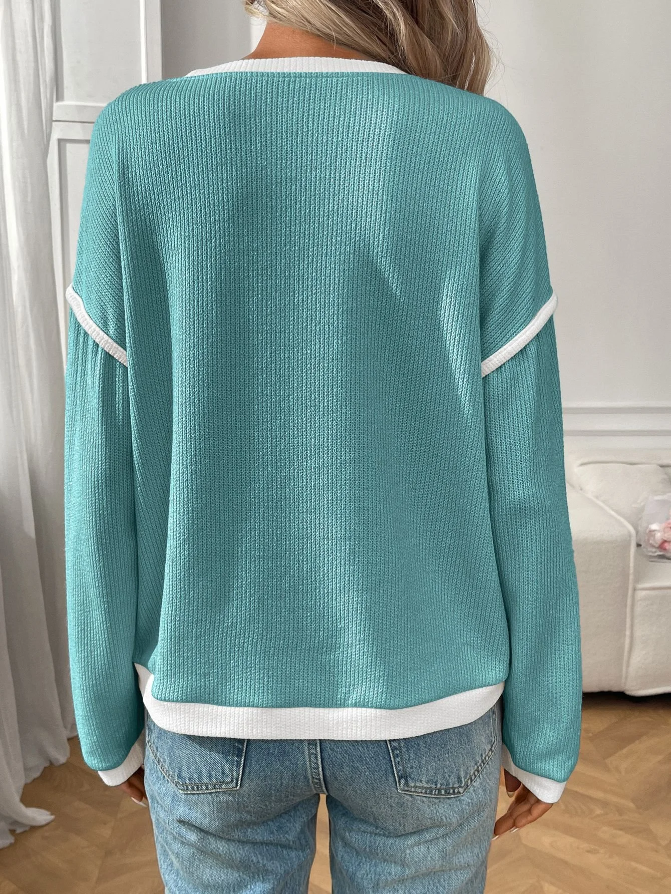 Casual Color Block Crew Neck Long Sleeve T-shirt
