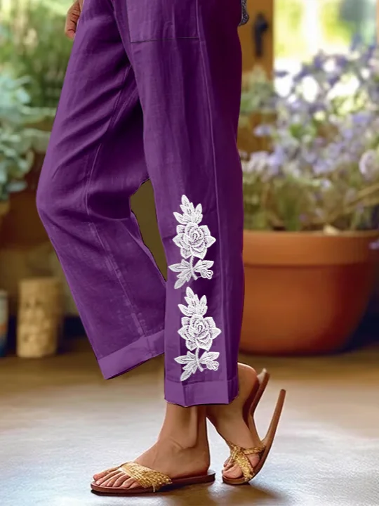 Women Floral Long Pants Casual Spring/Fall Trousers