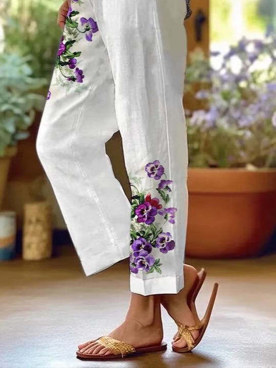 Women Floral Long Pants Casual Spring/Fall Trousers