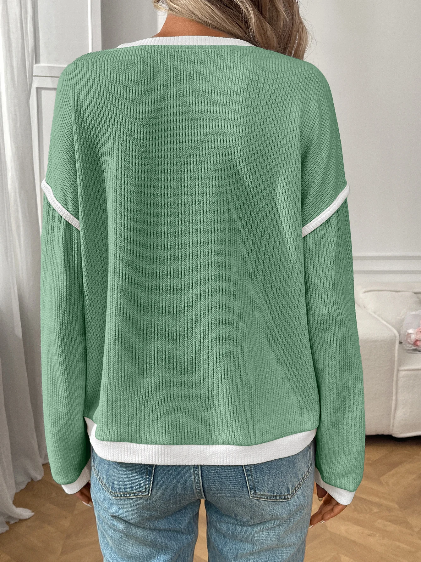 Casual Color Block Crew Neck Long Sleeve T-shirt