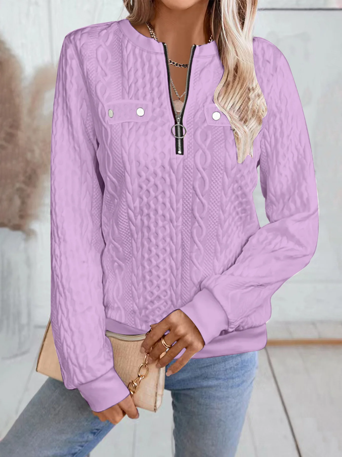 Casual V Neck Plain Sweatshirt