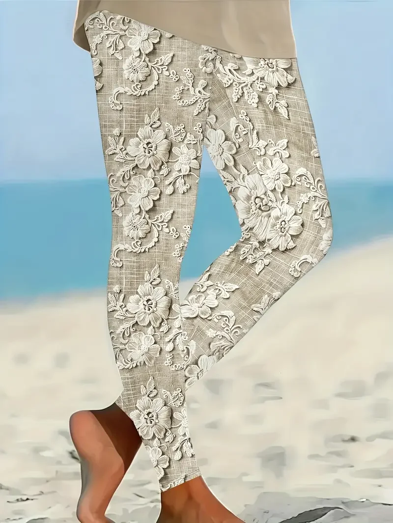 Women Floral Casual All Season Printing Long Leggings