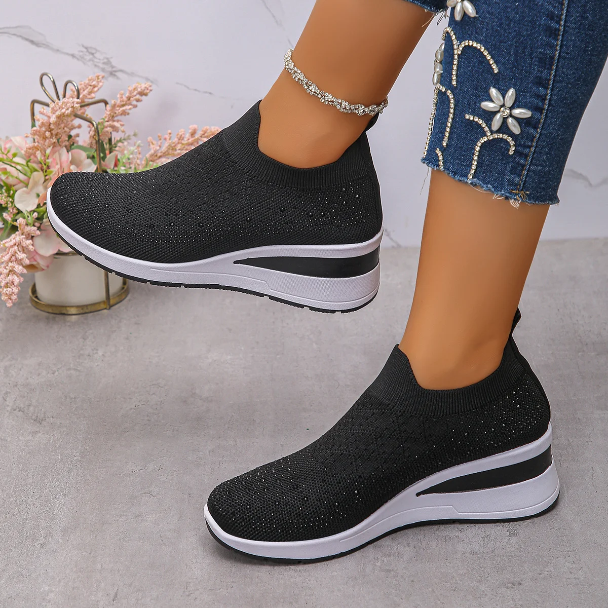 Casual Plain Slip On Block Heel Slip On