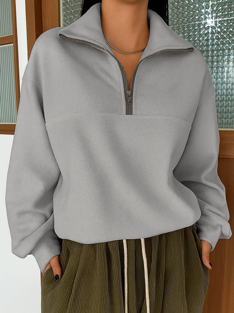 Casual V Neck Plain Sweatshirt