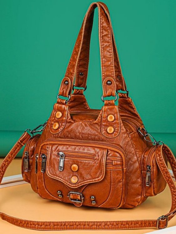 Retro Trendy One-shoulder Crossbody Handbag Washed Soft Leather Women's Bag