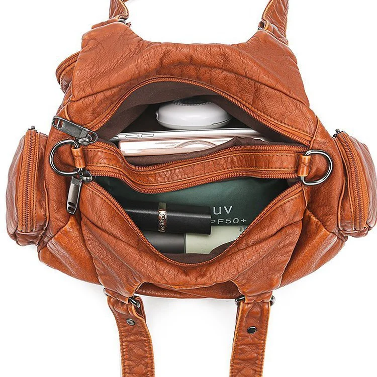 Retro Trendy One-shoulder Crossbody Handbag Washed Soft Leather Women's Bag