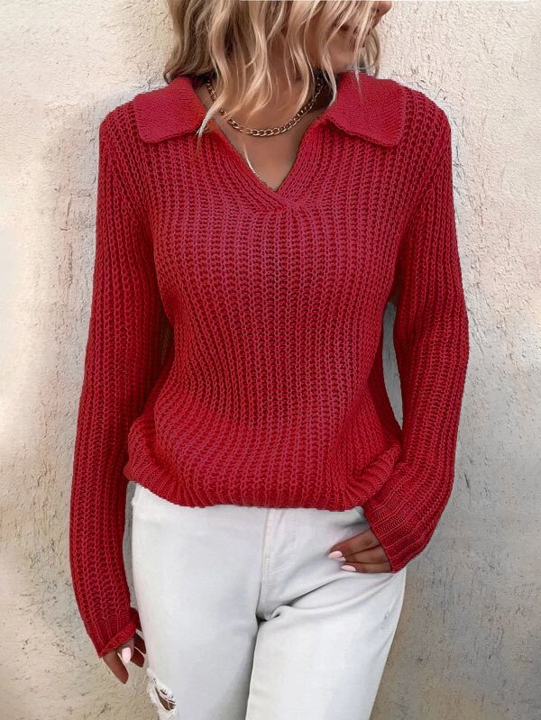 Women Cotton Plain Long Sleeve Comfy Casual Sweater