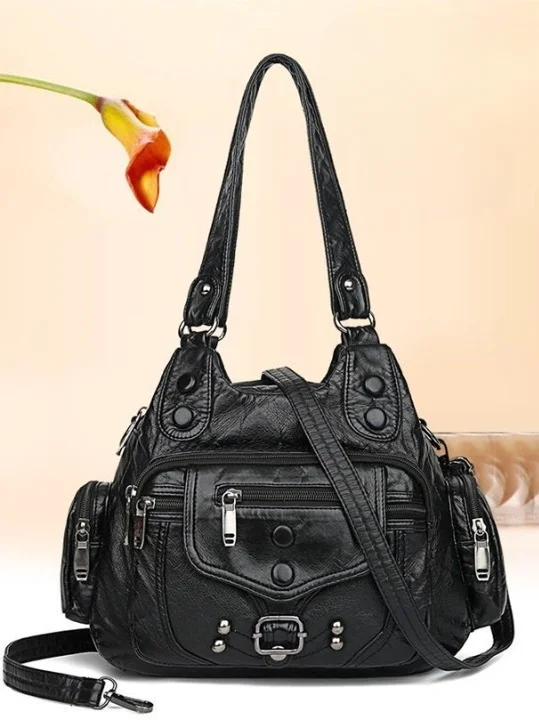 Retro Trendy One-shoulder Crossbody Handbag Washed Soft Leather Women's Bag