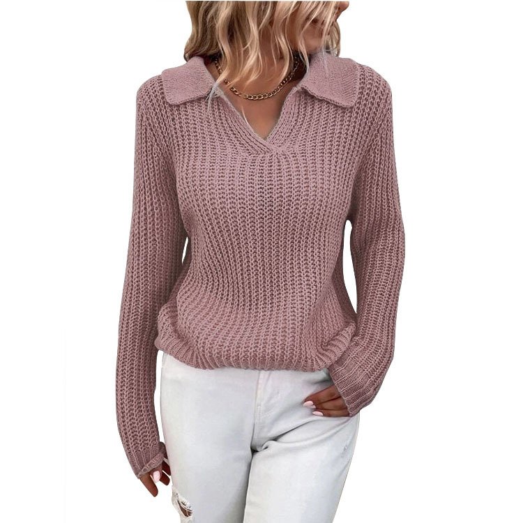 Women Cotton Plain Long Sleeve Comfy Casual Sweater