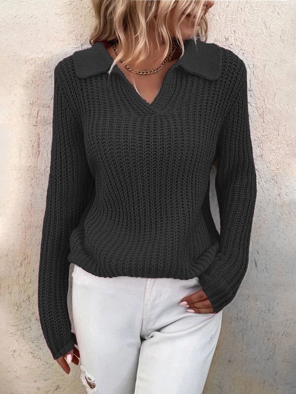 Women Cotton Plain Long Sleeve Comfy Casual Sweater