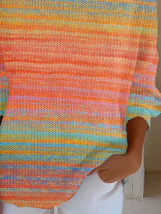 Vintage Striped V Neck Three Quarter Sleeve T-shirt