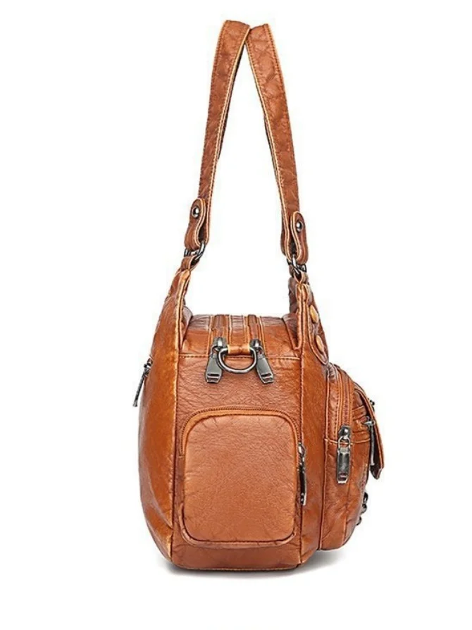 Retro Trendy One-shoulder Crossbody Handbag Washed Soft Leather Women's Bag