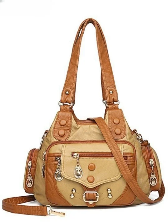 Retro Trendy One-shoulder Crossbody Handbag Washed Soft Leather Women's Bag