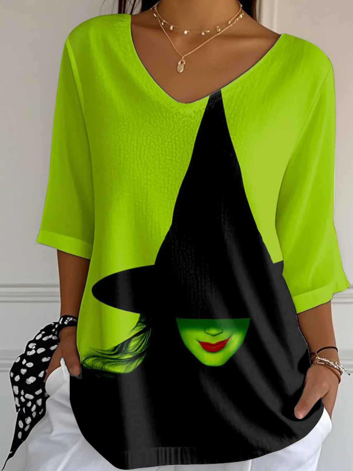 Vintage Halloween Crew Neck Three Quarter Sleeve T-shirt