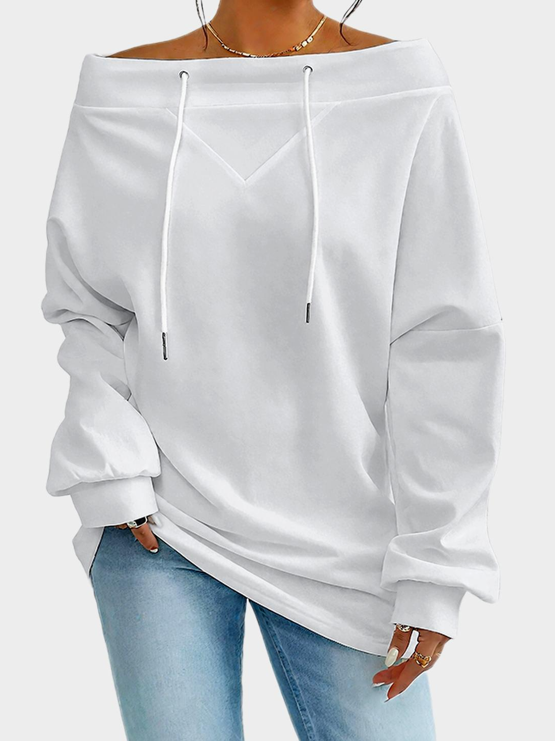 Casual Off The Shoulder Plain Sweatshirt