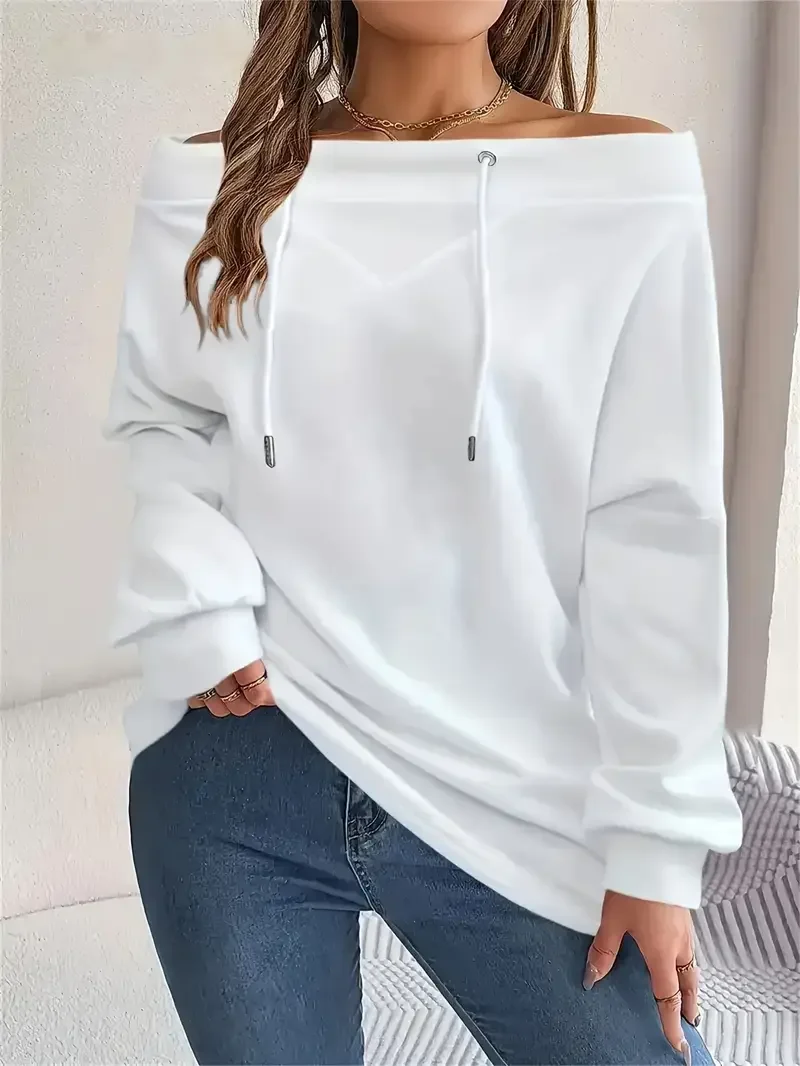 Casual Off The Shoulder Plain Sweatshirt