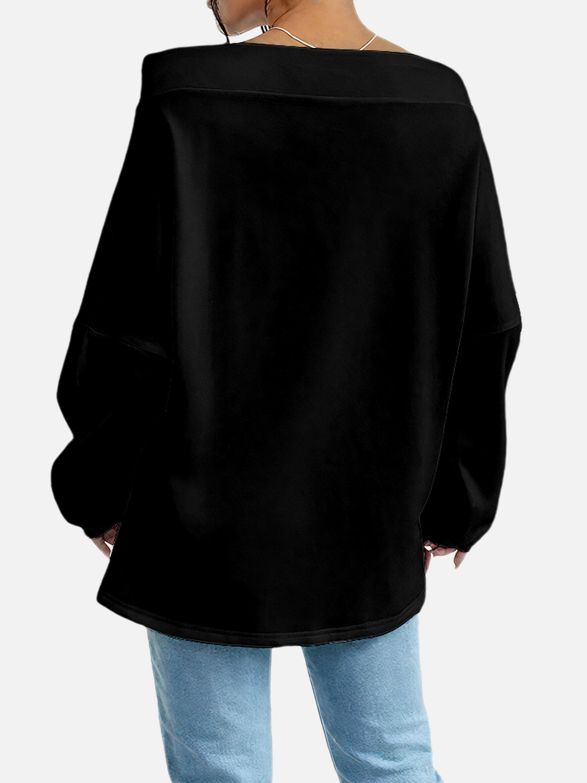 Casual Off The Shoulder Plain Sweatshirt