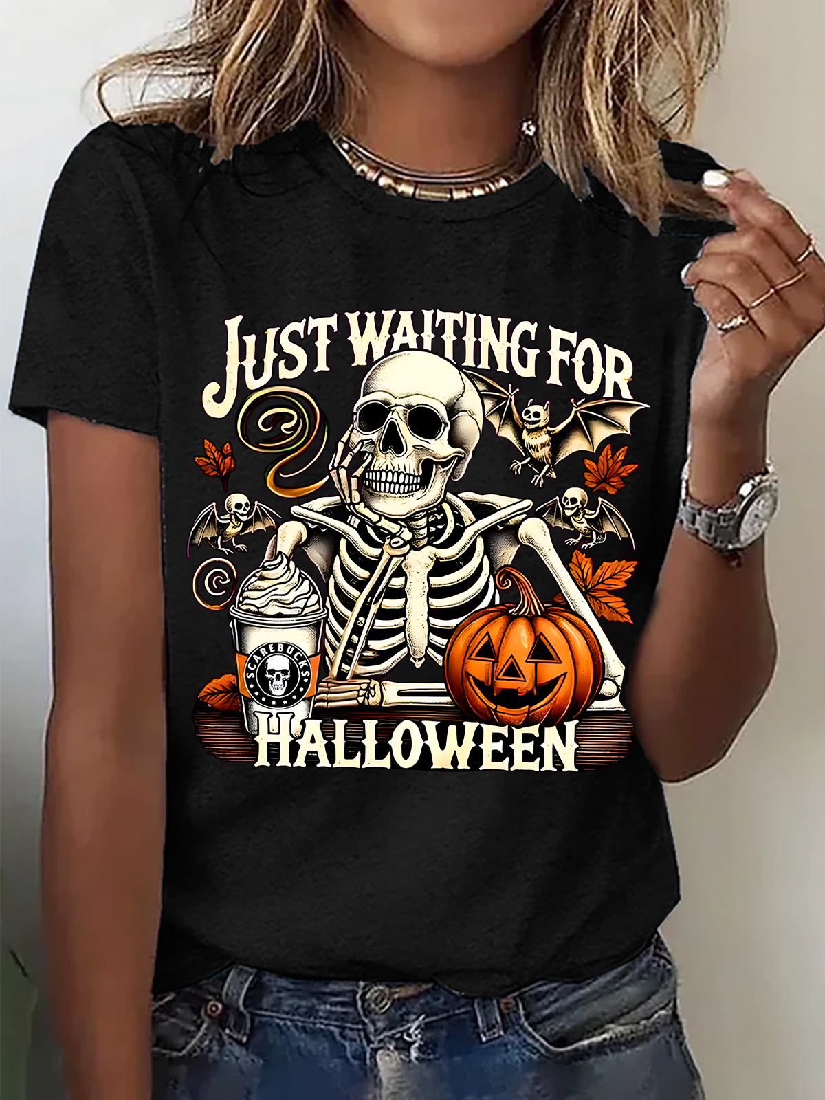 Casual Halloween Crew Neck Short Sleeve T-shirt