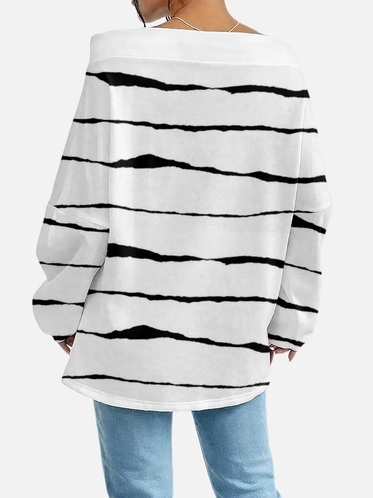 Casual Off The Shoulder Striped Sweatshirt
