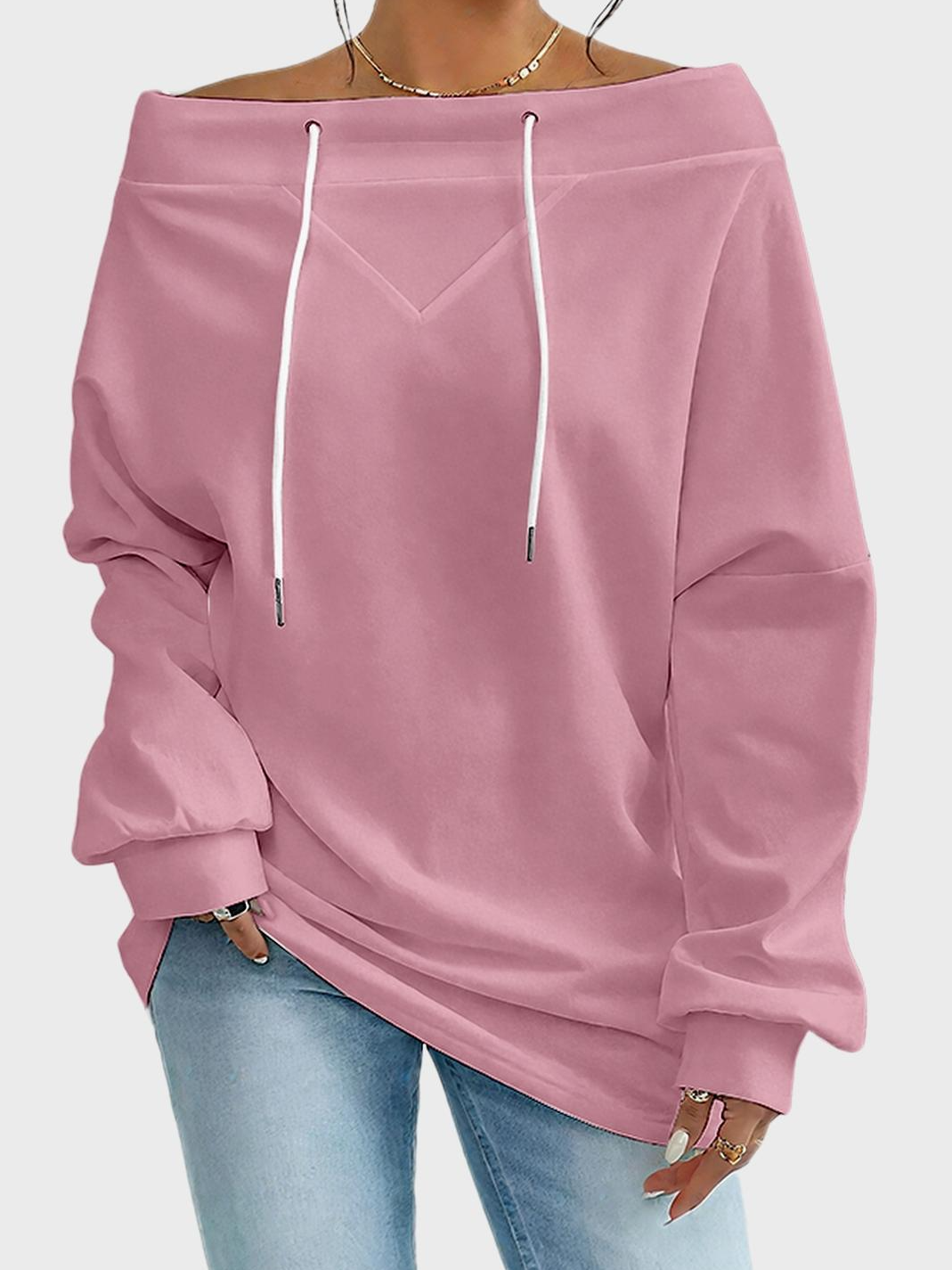 Casual Off The Shoulder Plain Sweatshirt