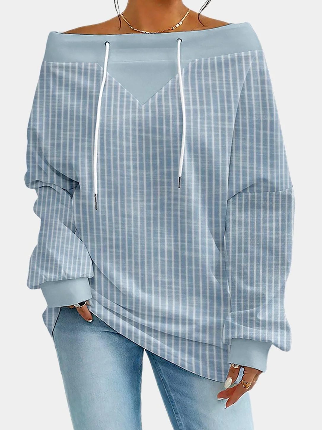 Casual Off The Shoulder Striped Sweatshirt