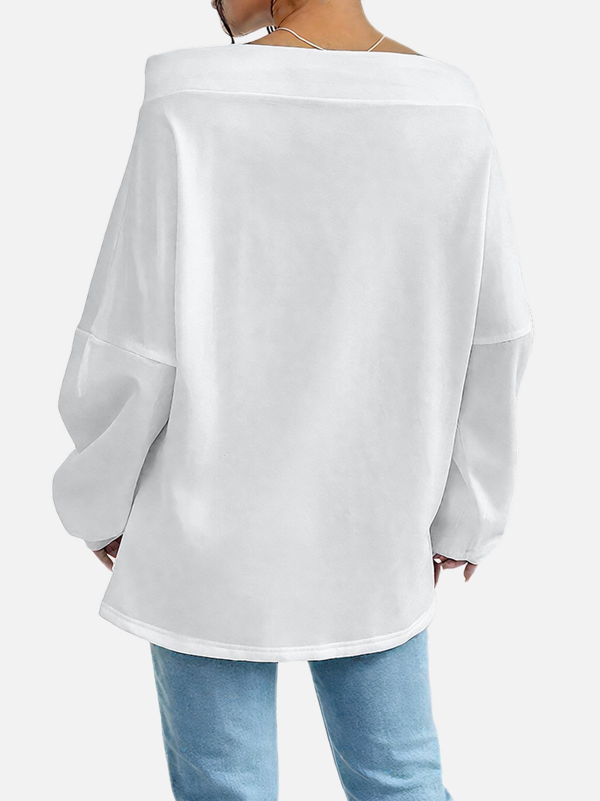 Casual Off The Shoulder Plain Sweatshirt