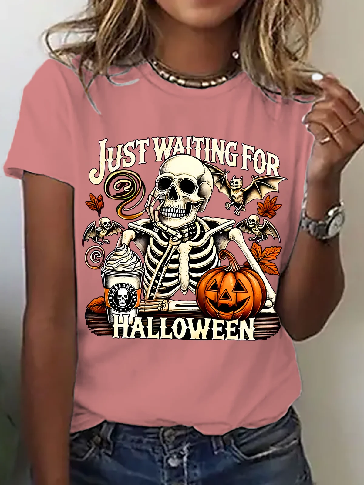 Casual Halloween Crew Neck Short Sleeve T-shirt