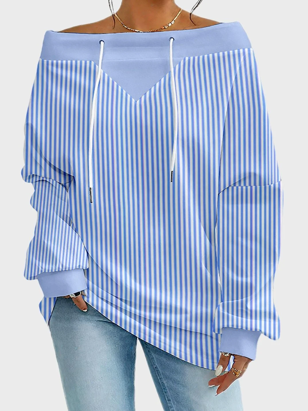 Casual Off The Shoulder Striped Sweatshirt