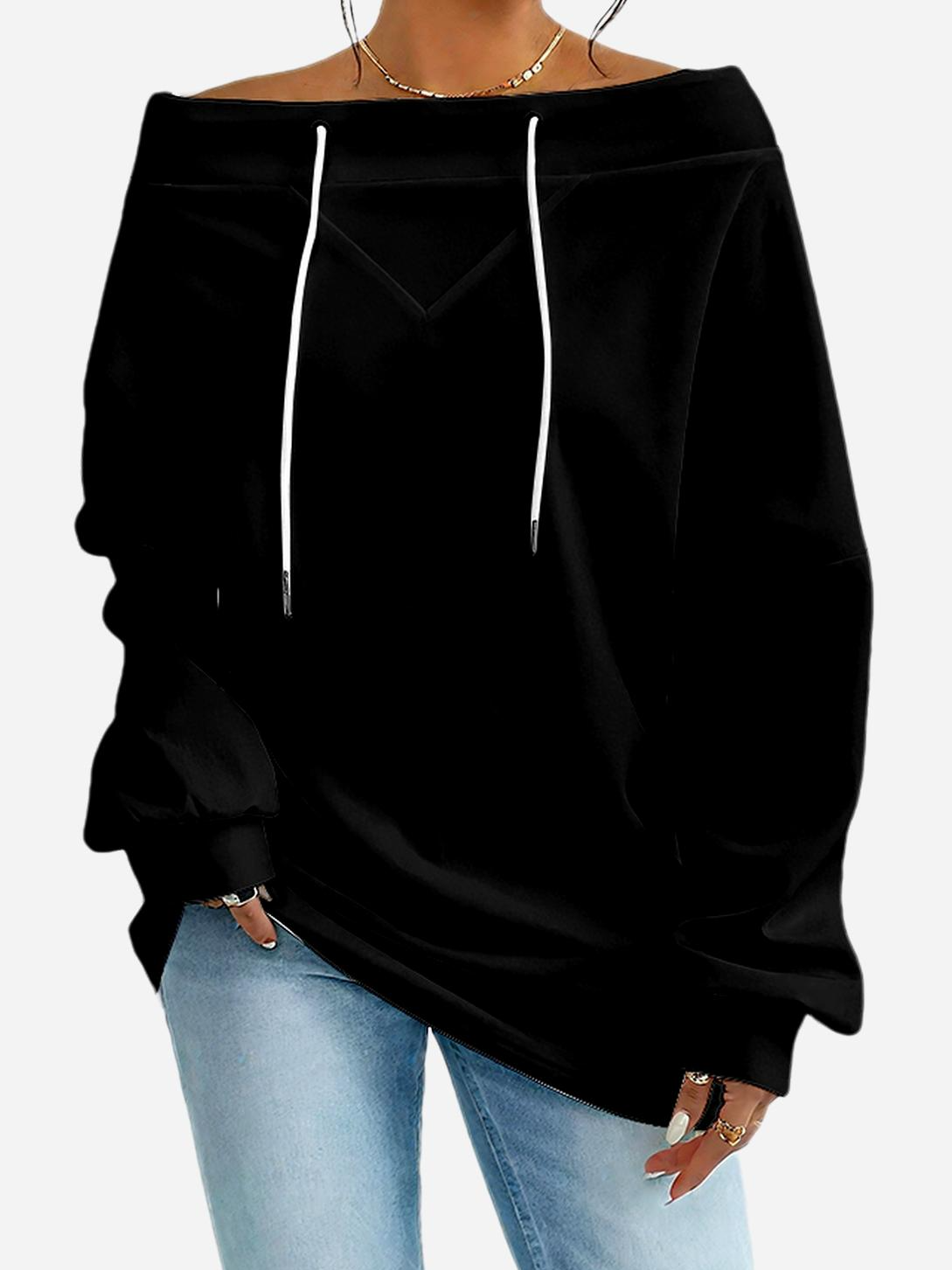 Casual Off The Shoulder Plain Sweatshirt