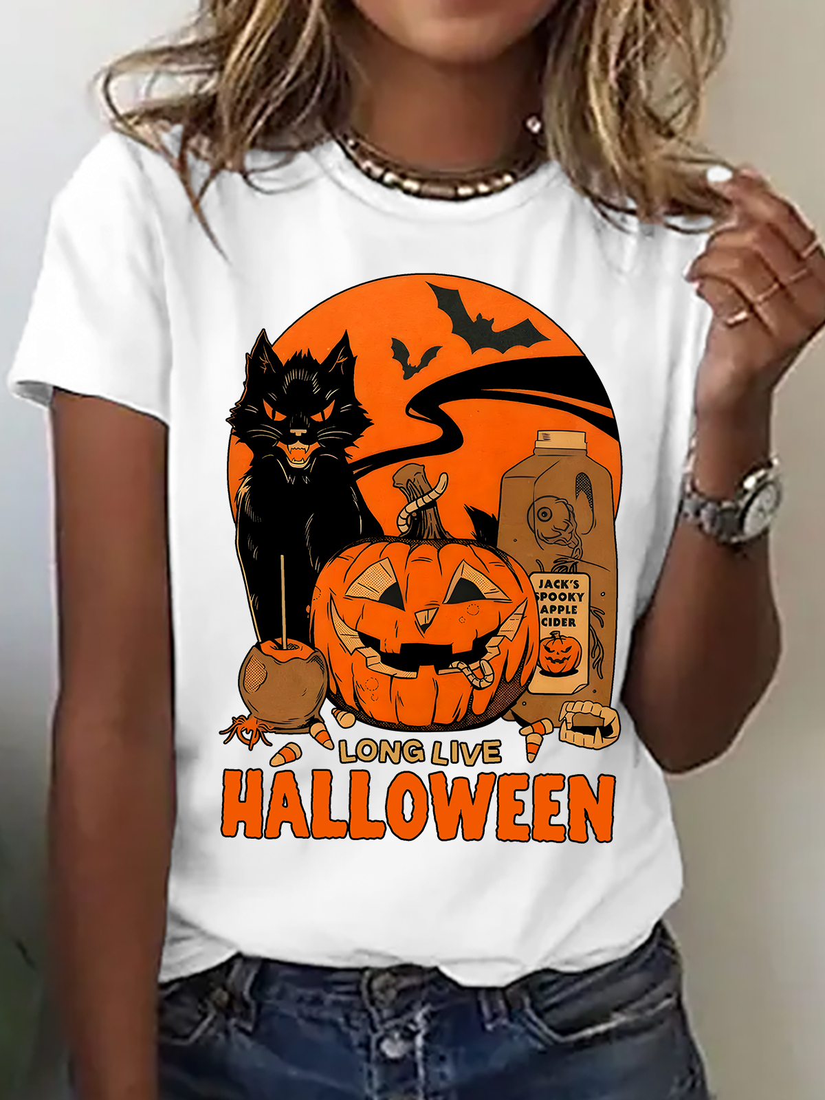 Casual Halloween Crew Neck Short Sleeve T-shirt