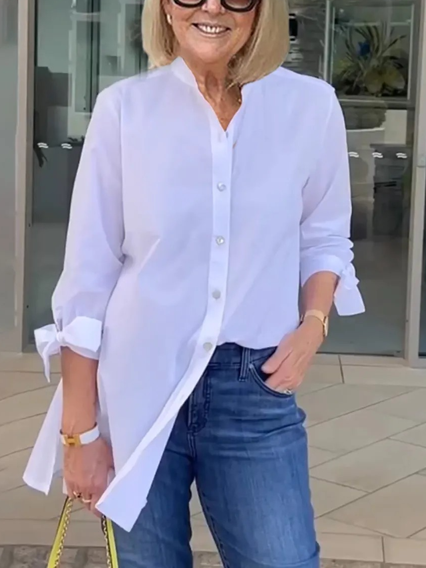 Long Sleeve Plain Regular Micro-Elasticity Loose Shirt For Women