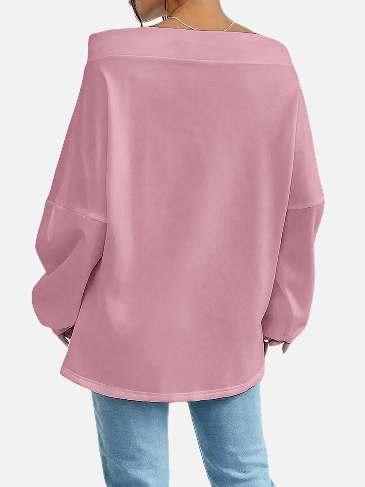 Casual Off The Shoulder Plain Sweatshirt