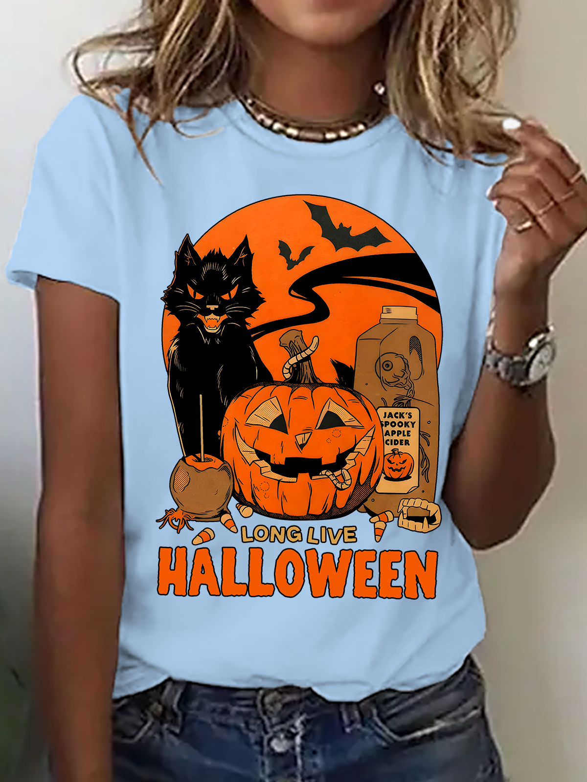 Casual Halloween Crew Neck Short Sleeve T-shirt