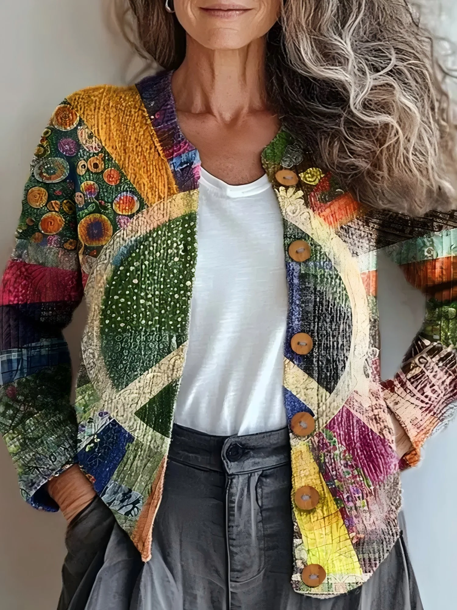 Women Knitted 3D Printing Long Sleeve Comfy Casual Cardigan