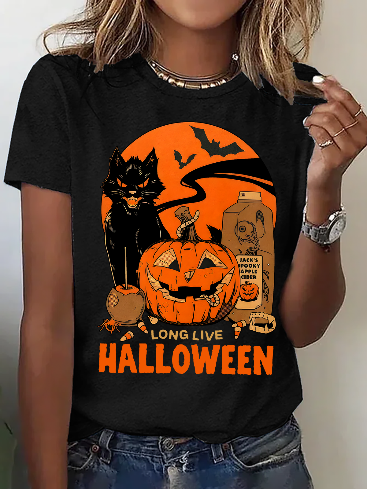 Casual Halloween Crew Neck Short Sleeve T-shirt