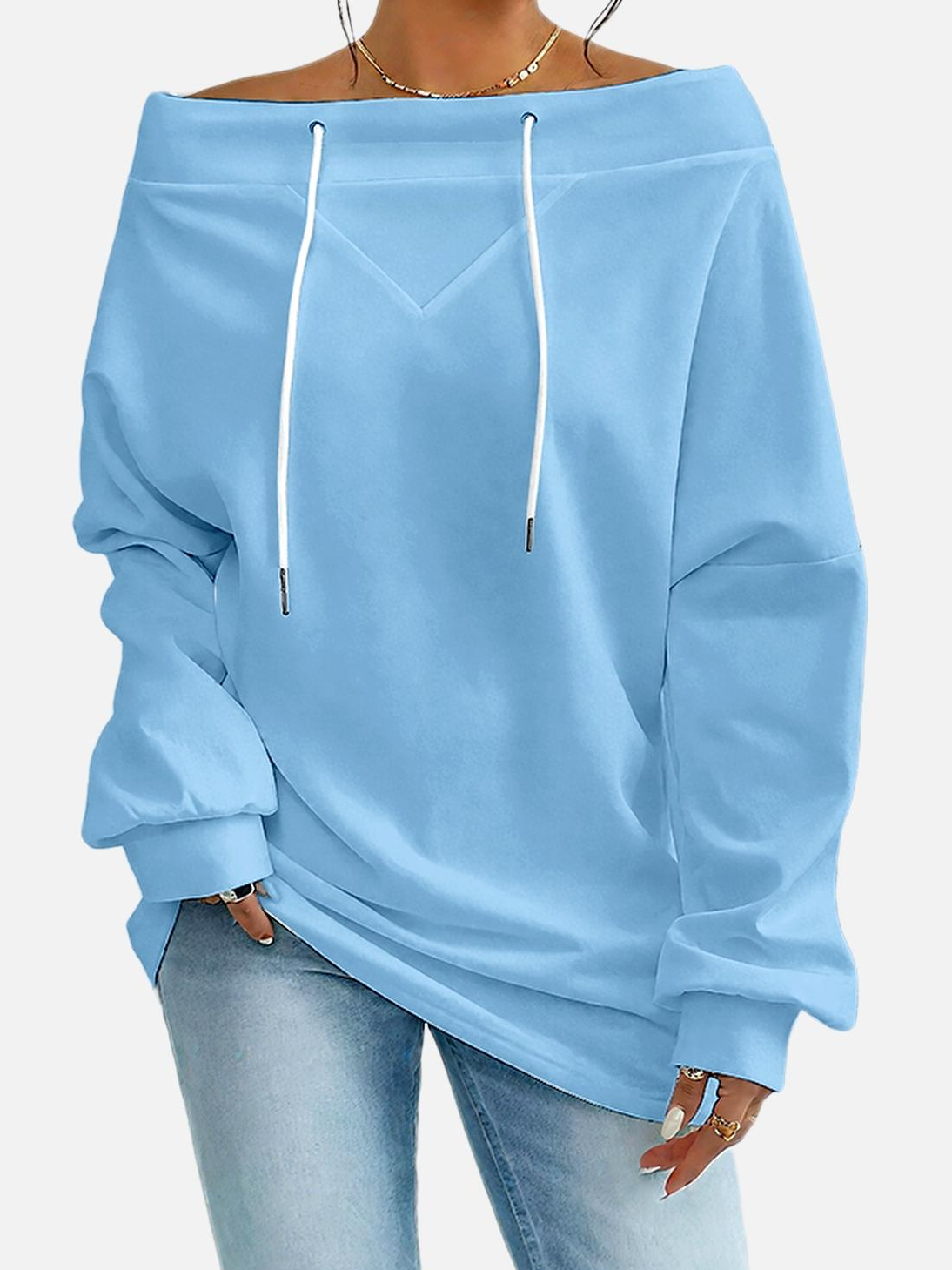 Casual Off The Shoulder Plain Sweatshirt