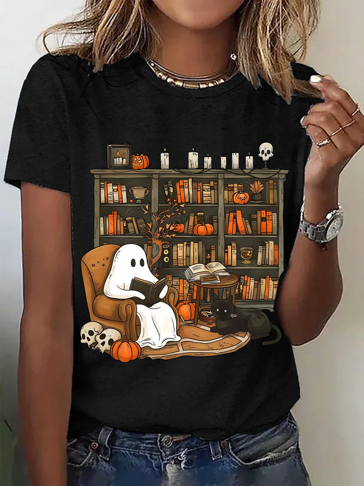 Casual Halloween Crew Neck Short Sleeve T-shirt