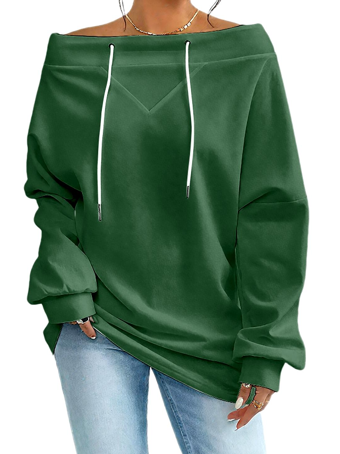 Casual Off The Shoulder Plain Sweatshirt