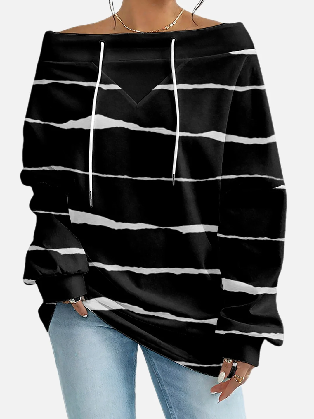 Casual Off The Shoulder Striped Sweatshirt
