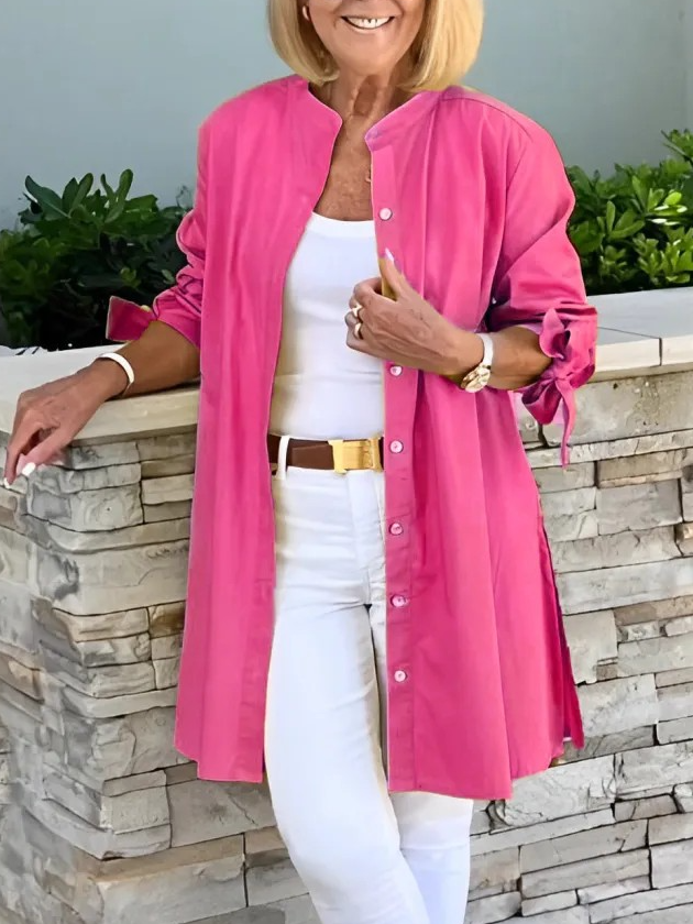 Long Sleeve Plain Regular Micro-Elasticity Loose Shirt For Women